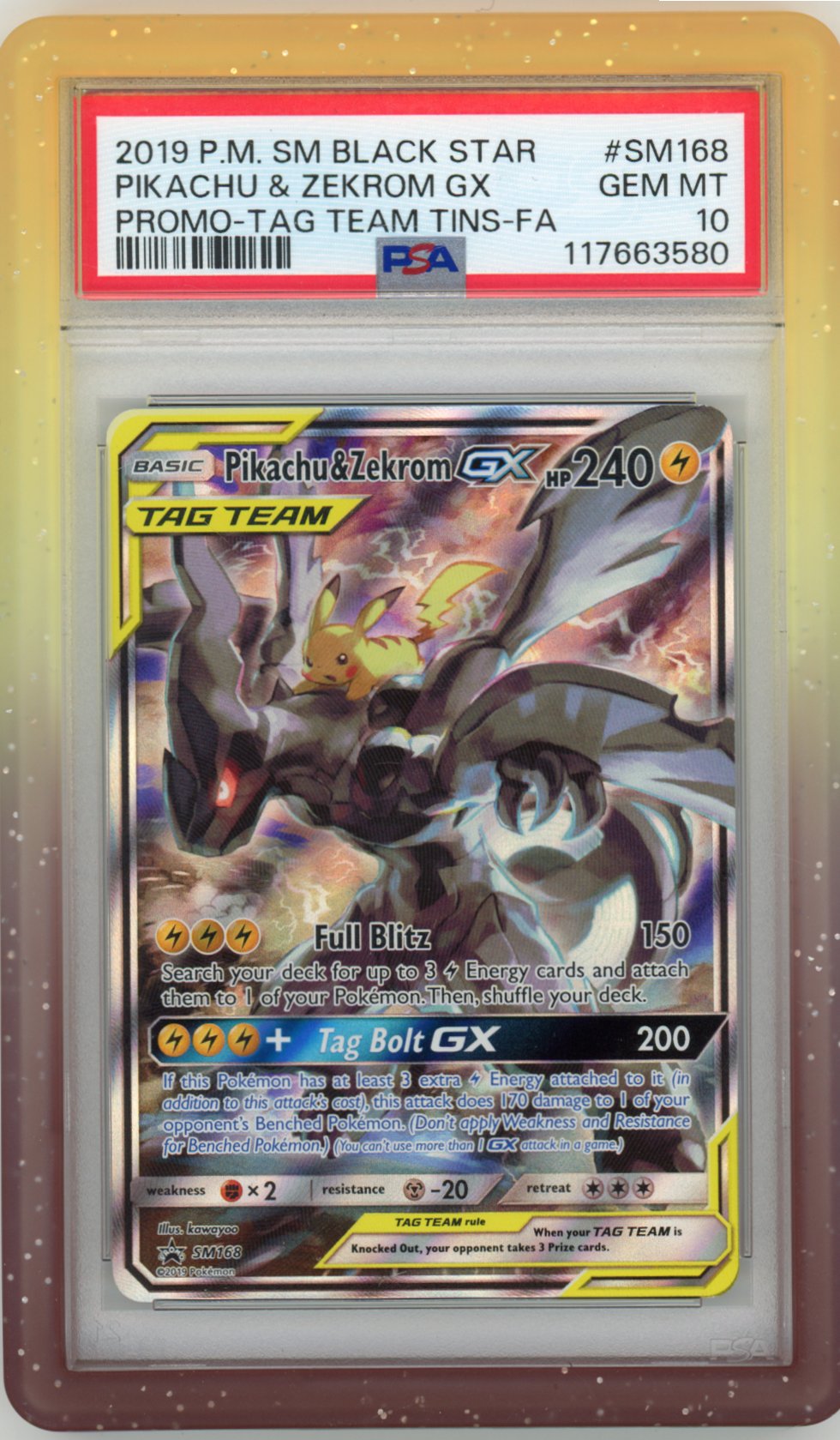 PIKACHU & ZEKROM GX 2019 POKEMON SM BLACK STAR PROMO TIN #SM168 PSA 10