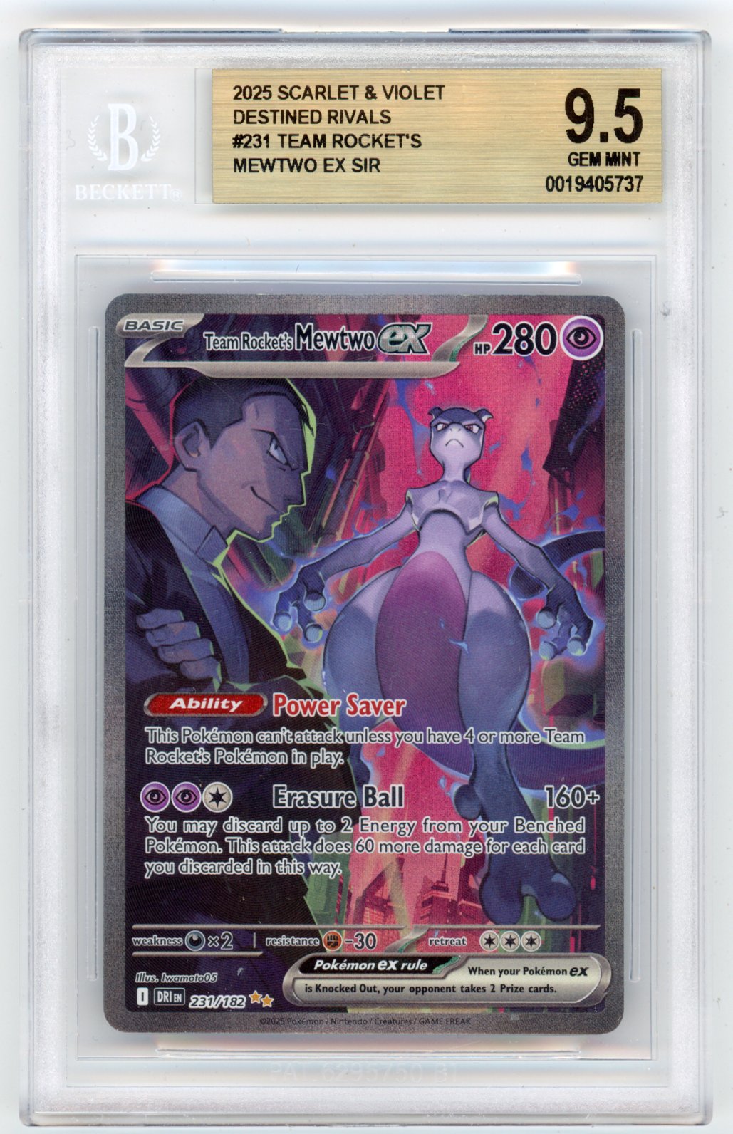 Pokemon SV10 Destined Rivals Team Rocket's Mewtwo ex 231/182 SIR BGS 9.5