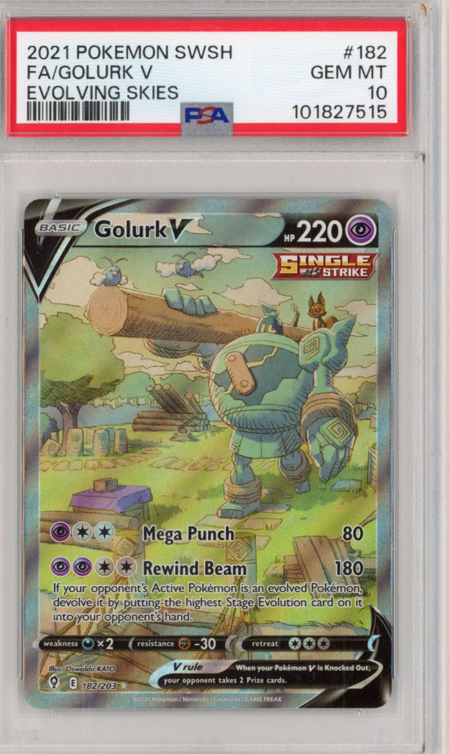 2021 POKEMON SWORD & SHIELD EVOLVING SKIES #182 FULL ART/GOLURK V PSA 10
