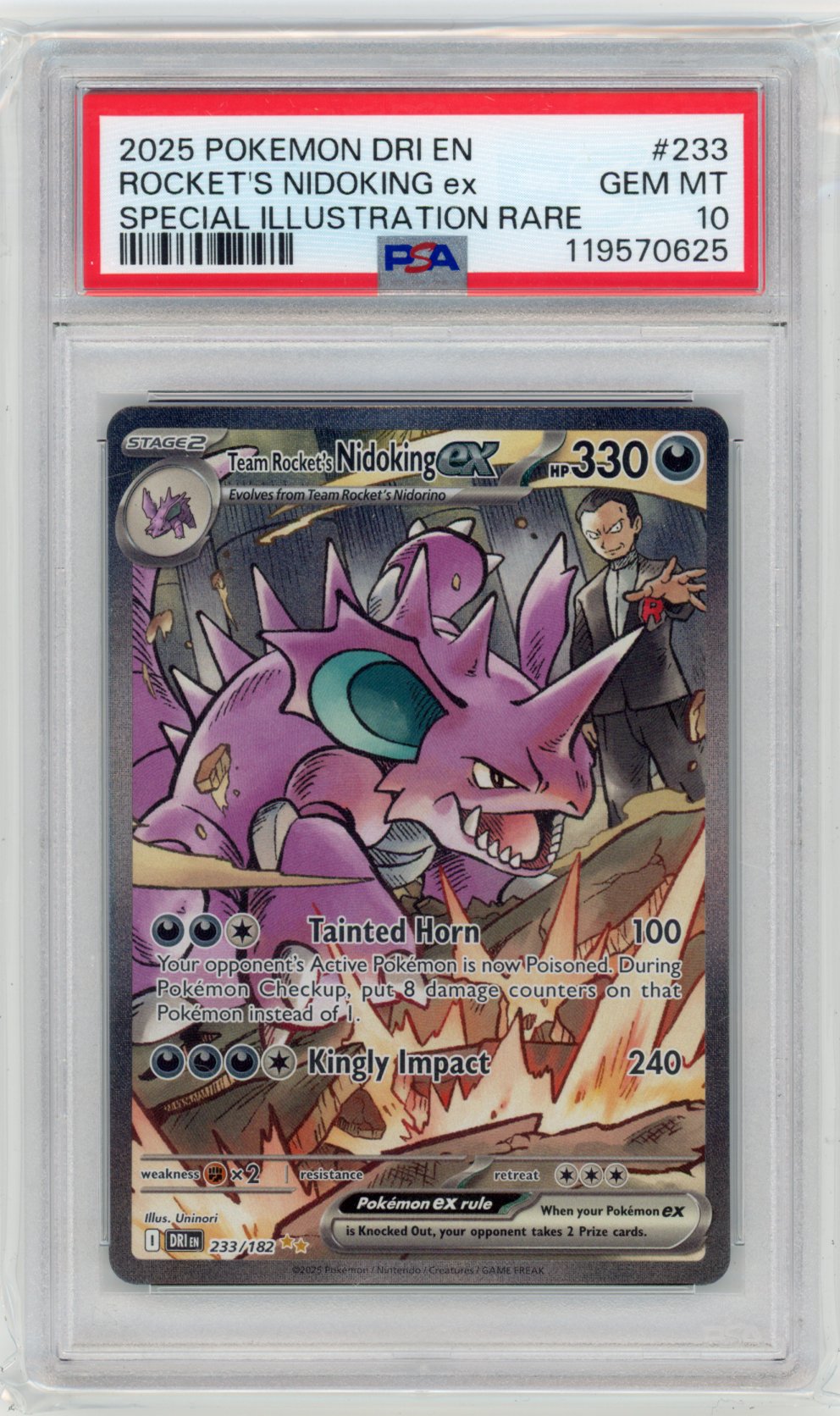Team Rocket's Nidoking ex #233 Pokemon Destined Rivals PSA 10 – Holo Horse Games LLC