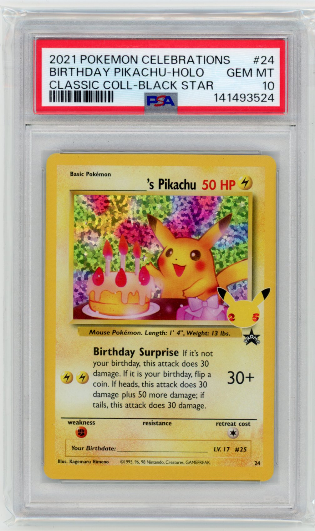 2021 Celebrations Birthday Pikachu Black Star Promo PSA 10