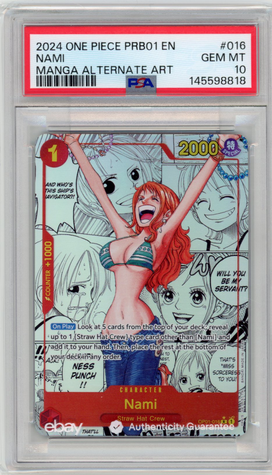 2024 One Piece PRB01 Nami Manga Alternative Art PSA 10 [CERT145598818]