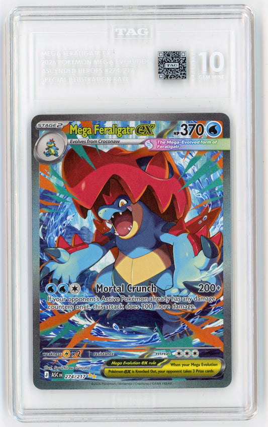 MEGA Feraligatr ex 2026 Pokémon ME: Ascended Heroes #274/217 SIR Gem Mint 10 TAG