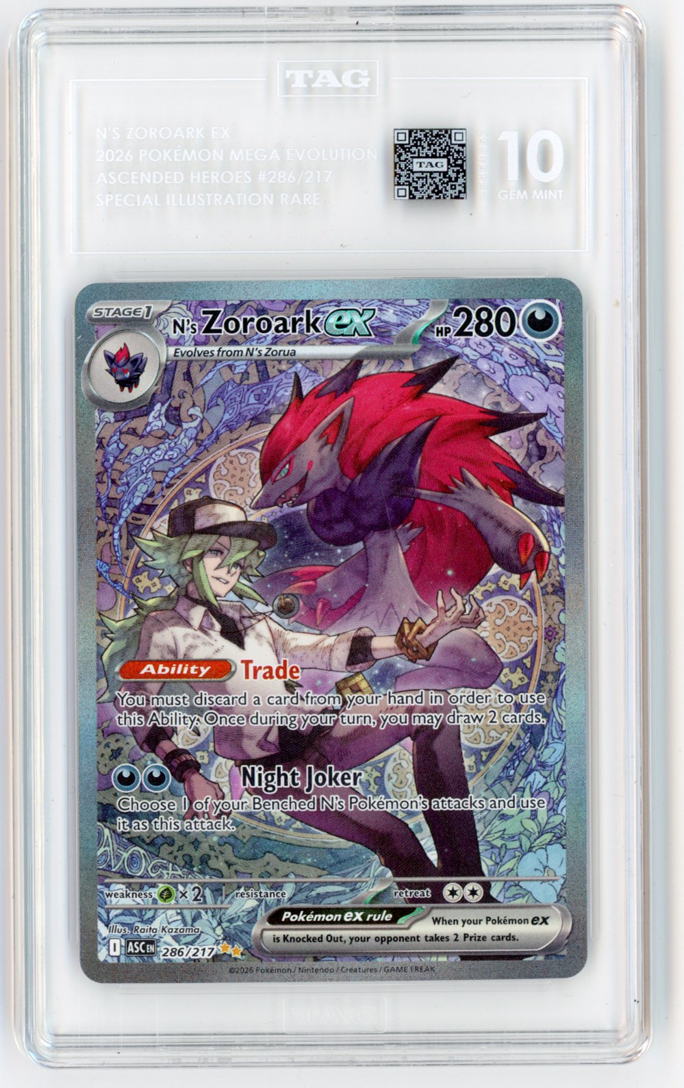 MEGA N's Zoroark ex 2026 Pokémon ME: Ascended Heroes #286/217 SIR Gem Mint 10 TAG
