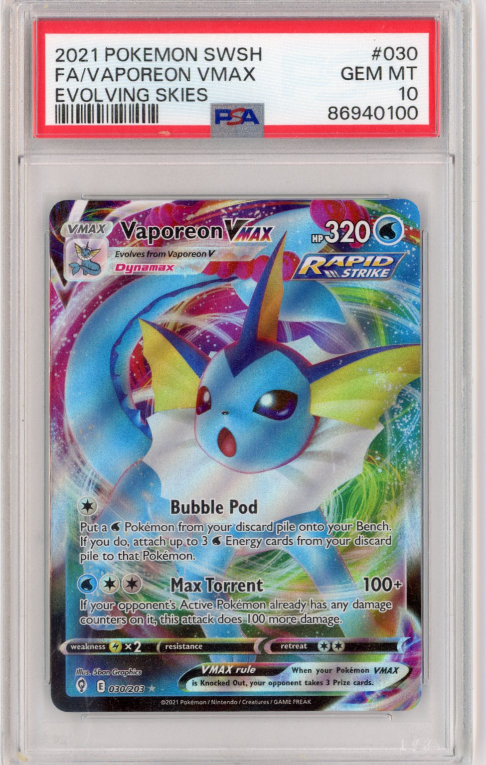 Vaporeon VMAX - SWSH07: Evolving Skies (SWSH07) PSA 10