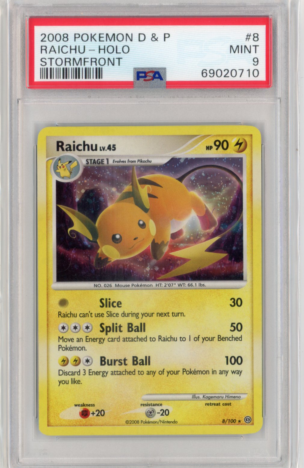 Raichu #8 Pokemon Stormfront PSA 9