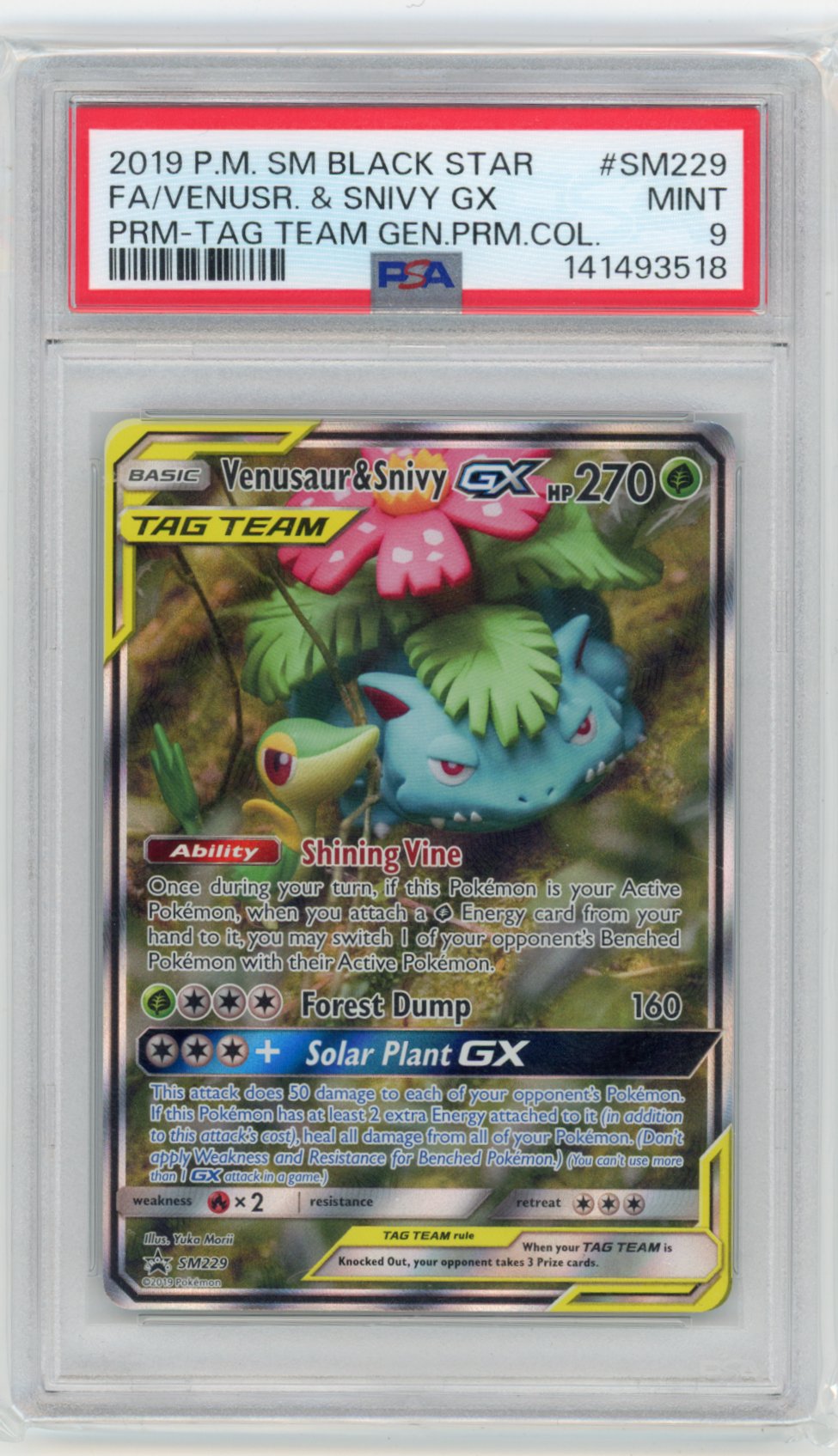 2019 Venusaur & Snivy SM229 Tag Team PSA 9