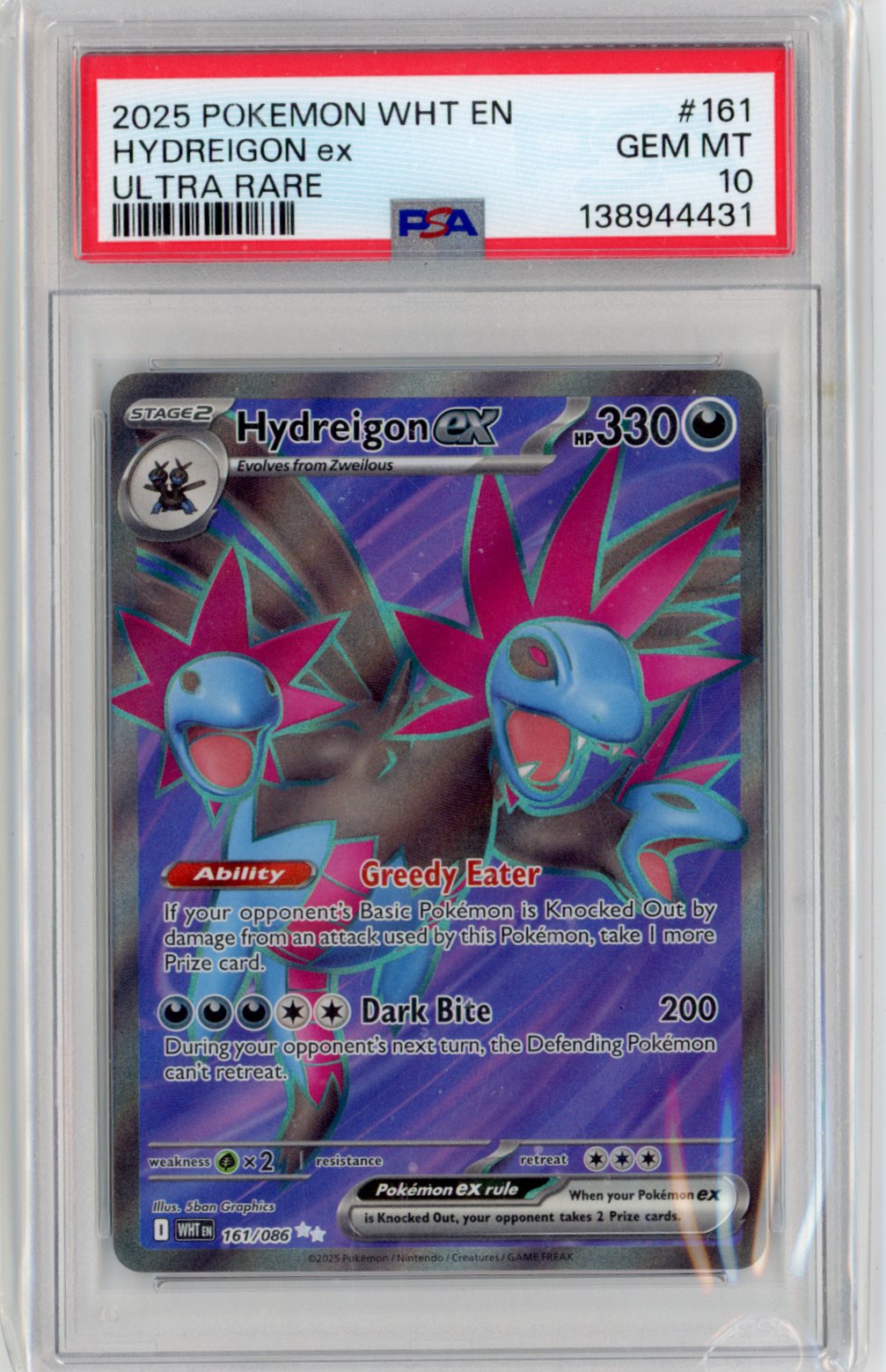 Hydreigon EX Full Art Ultra Rare Holo Card 161/86 White Flare PSA 10