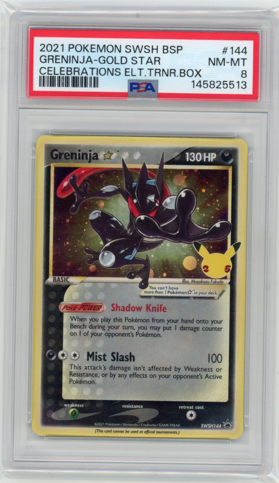 Greninja [Gold Star] #SWSH144 Pokemon Celebrations PSA 8