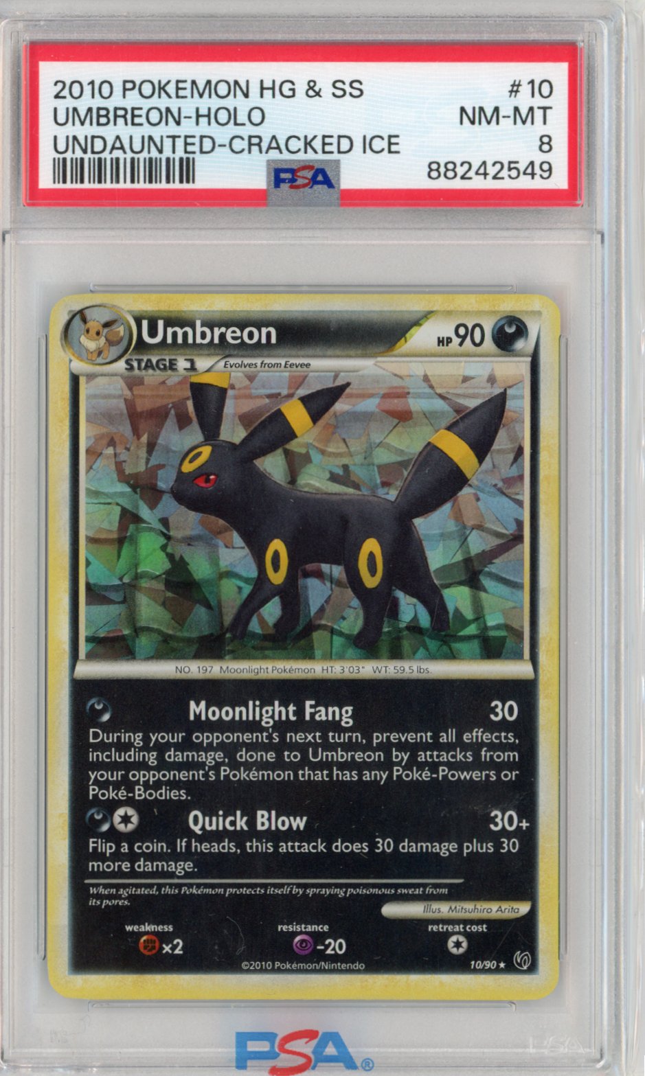 2010 POKEMON HEARTGOLD & SOULSILVER UNDAUNTED CRACKED ICE #10 UMBREON-HOLO PSA 82010 POKEMON HEARTGOLD & SOULSILVER UNDAUNTED CRACKED ICE #10 UMBREON-HOLO PSA 8