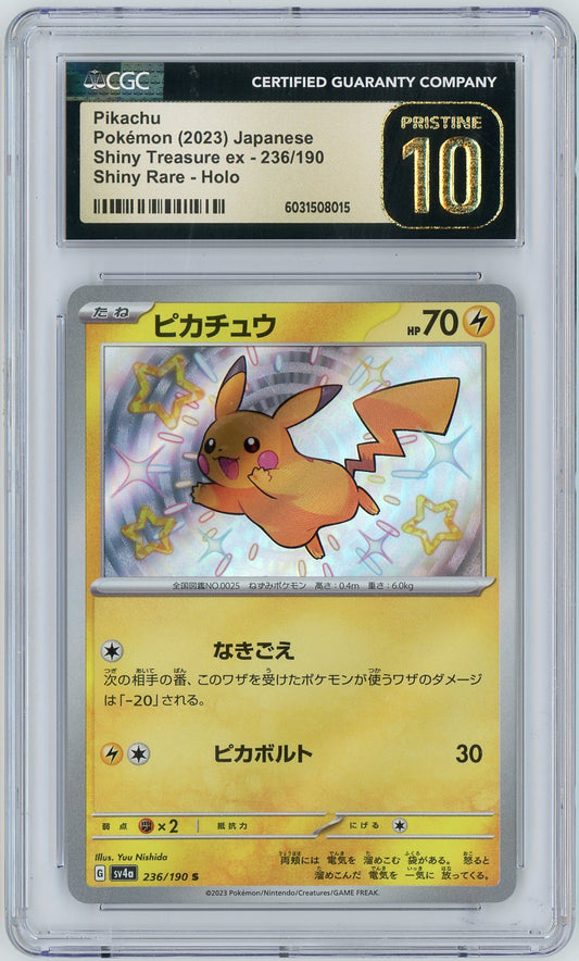 CGC PRISTINE 10 - Pikachu - 236/190 - SV4a: Shiny Treasure ex